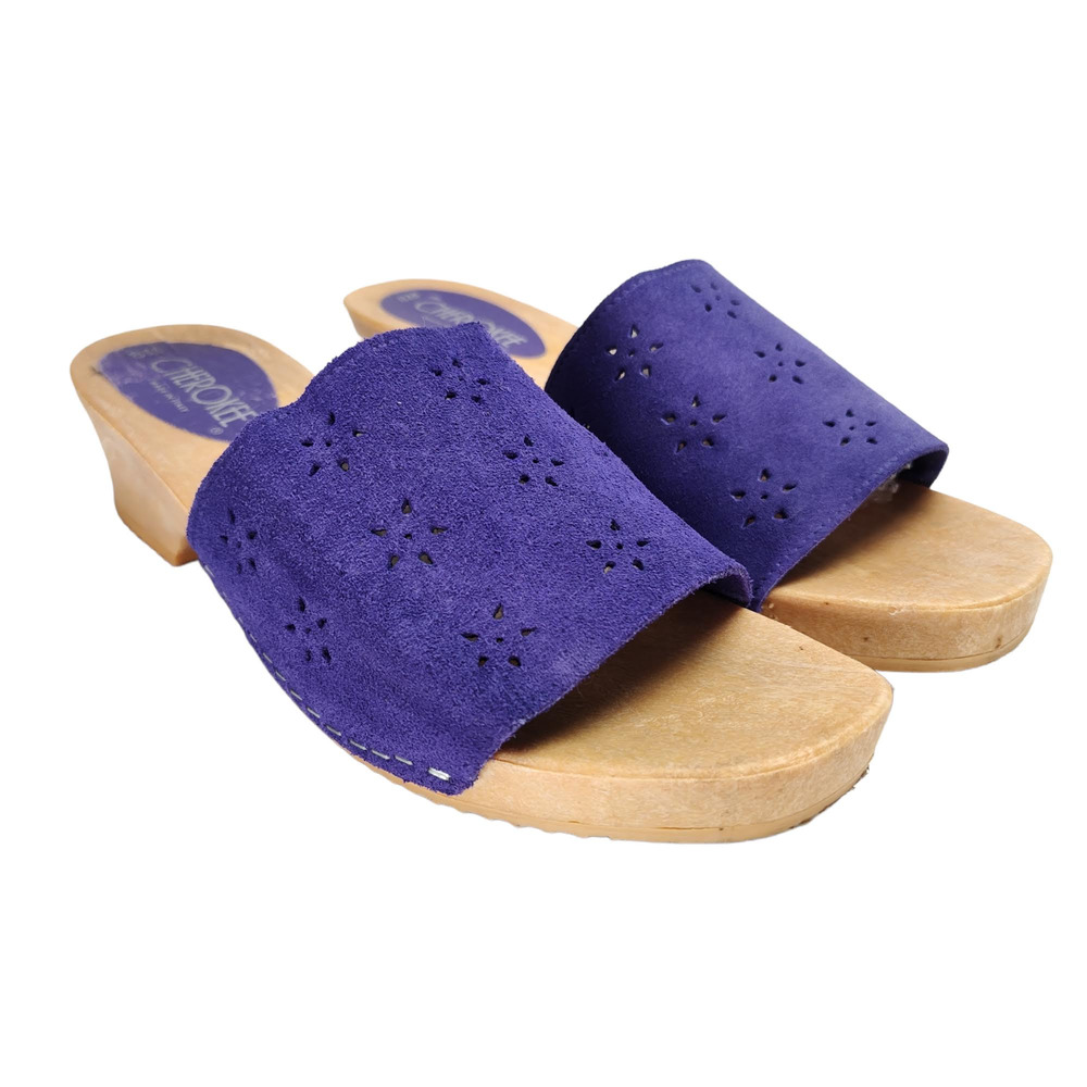 Vintage 90s Cherokee Purple Suede Platform Clogs Womens 8 Made Italy Boho